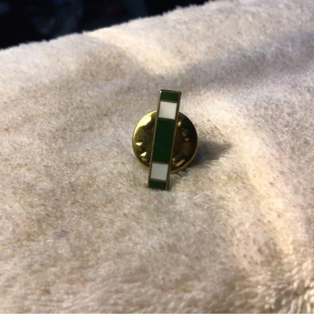 Green and White Enamel Lapel Pin with Gold Backing